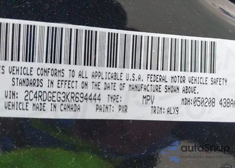 2019 Dodge Grand Caravan Gt z USA, uszkodzony, nr VIN 2C4RDGEG3KR694444